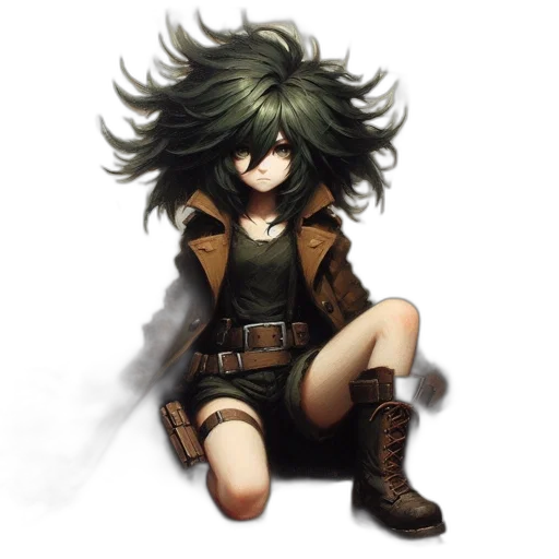 hair, jacket, staff, weapon transparent PNG cut-out