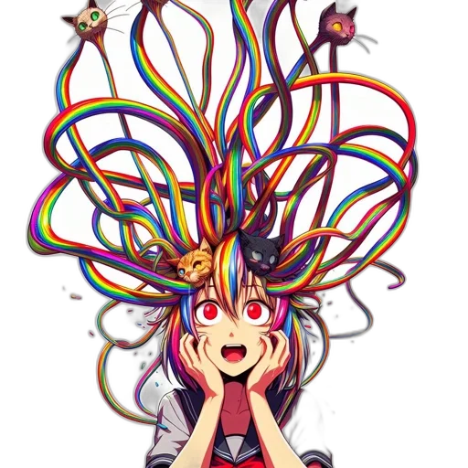 hair, crown, creature, staff transparent PNG cut-out