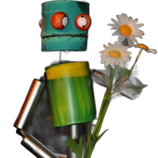 robot, bottle, flower, mask transparent PNG cut-out