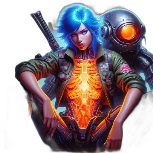 robot, weapon, jacket, staff transparent PNG cut-out