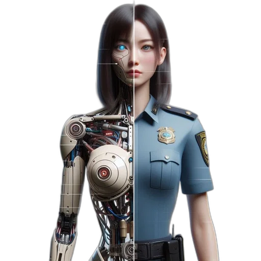 robot, staff, concept art, cyberpunk transparent PNG cut-out