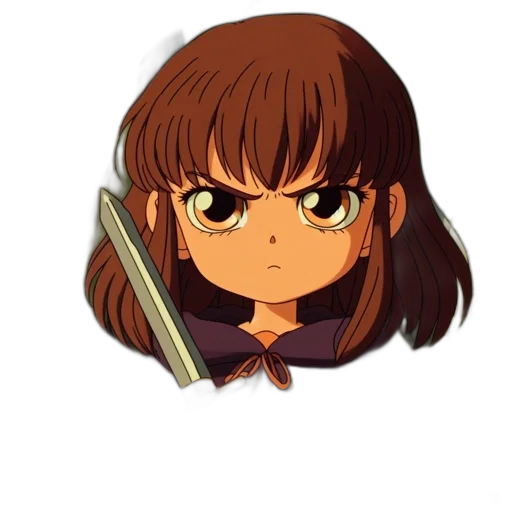 weapon, staff, face, hair transparent PNG cut-out