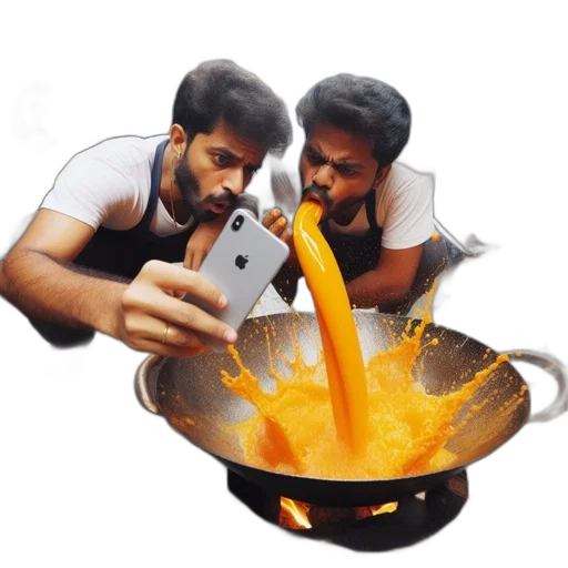 food, oil painting, fire, two transparent PNG cut-out