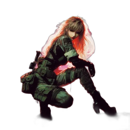 weapon, jacket, hair, concept art transparent PNG cut-out