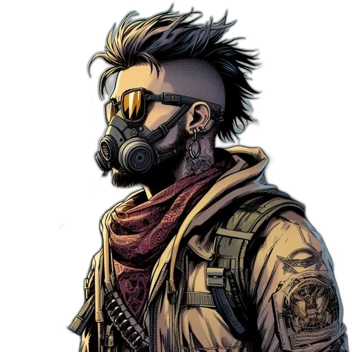 jacket, mask, comic book art, cyberpunk transparent PNG cut-out