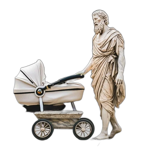 photorealistic, classical, statue, pushes transparent PNG cut-out