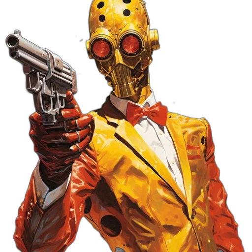 robot, mask, weapon, jacket transparent PNG cut-out