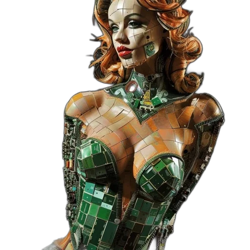 robot, dress, jewelry, comic book art transparent PNG cut-out