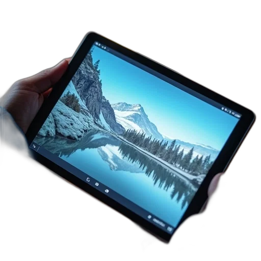 photorealistic, tablet, screen, open transparent PNG cut-out