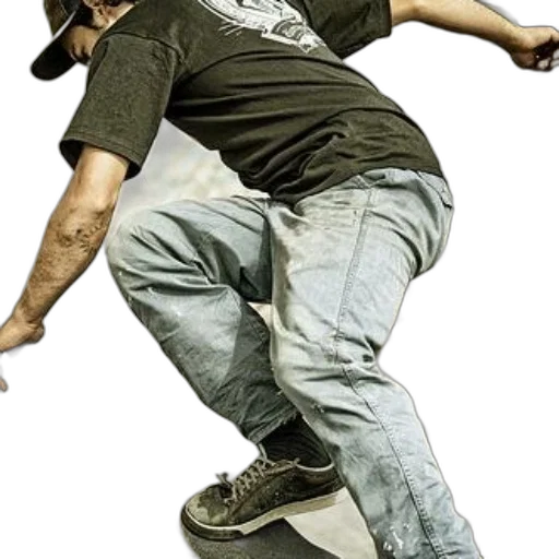 staff, photorealistic, skateboarder, black transparent PNG cut-out