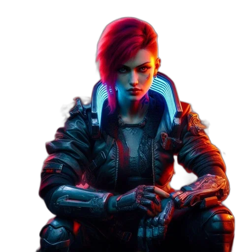 jacket, face, weapon, cyberpunk transparent PNG cut-out