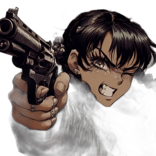 weapon, face, hair, animal transparent PNG cut-out