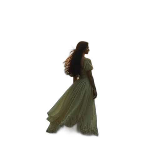 dress, hair, staff, jewelry transparent PNG cut-out