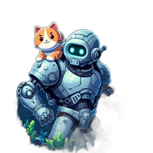 robot, staff, concept art, pixel art transparent PNG cut-out