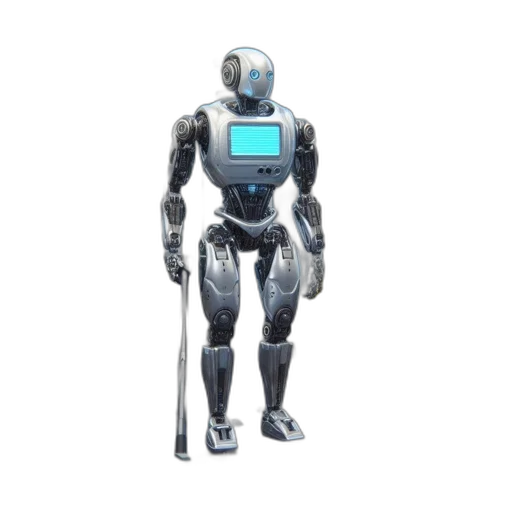 robot, staff, 3d render, cyberpunk transparent PNG cut-out