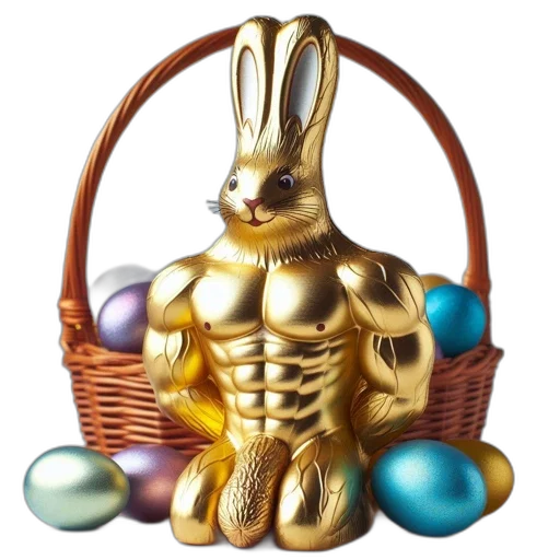 3d render, golden, muscular, bunny transparent PNG cut-out