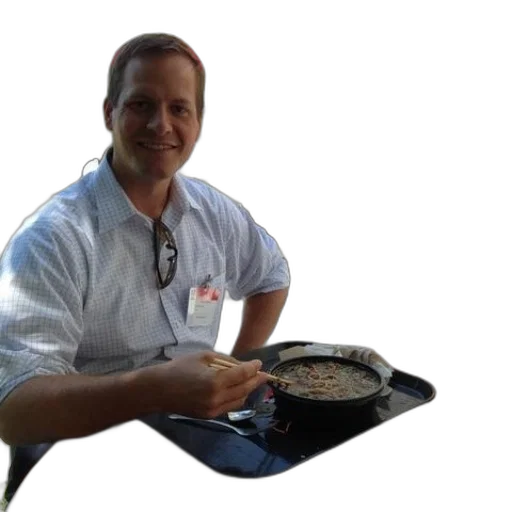 staff, food, man, sits transparent PNG cut-out