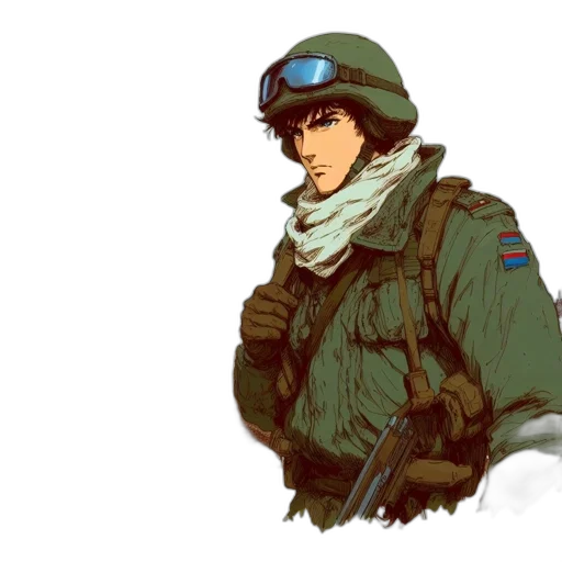 jacket, weapon, hat, face transparent PNG cut-out
