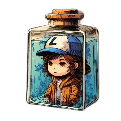 bottle, jacket, hat, pixel art transparent PNG cut-out