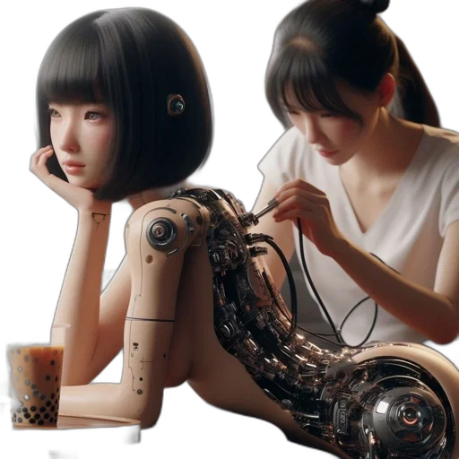 robot, cyberpunk, concept art, 3d render transparent PNG cut-out