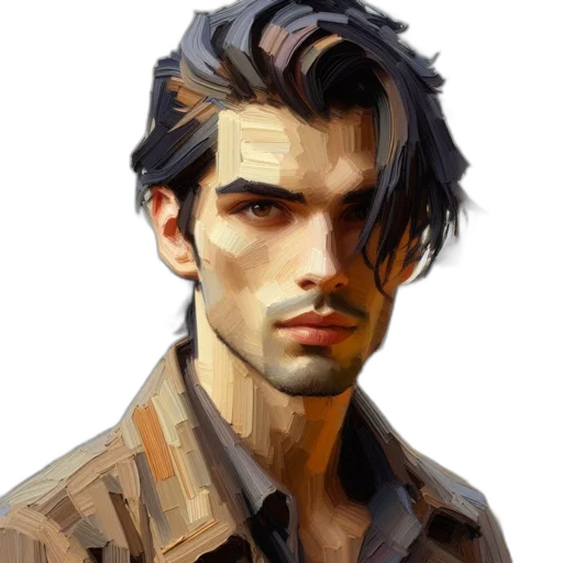 face, jacket, photorealistic, oil painting transparent PNG cut-out