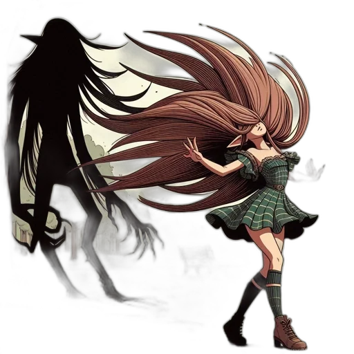 hair, creature, dress, weapon transparent PNG cut-out