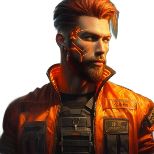 jacket, face, staff, weapon transparent PNG cut-out