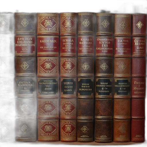 collection, old, leather-bound, books transparent PNG cut-out