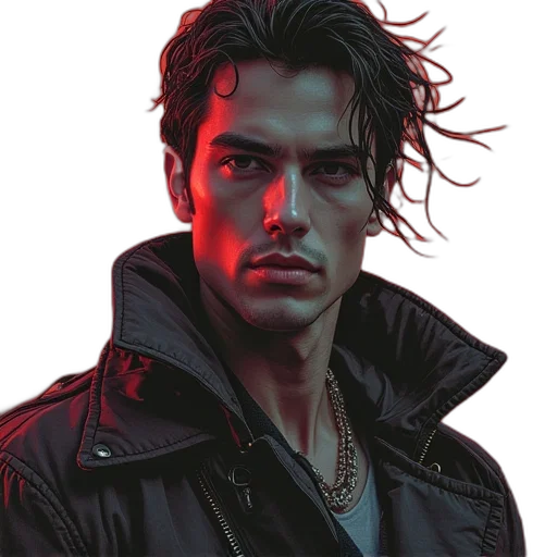 jacket, face, hair, photorealistic transparent PNG cut-out
