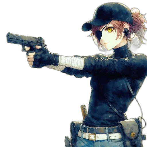 weapon, staff, jacket, hat transparent PNG cut-out