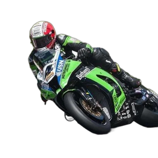 photorealistic, motorcycle, racer, green transparent PNG cut-out
