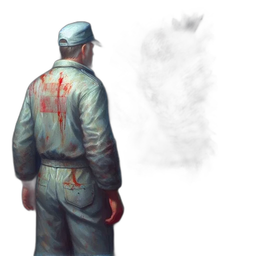 jacket, staff, weapon, face transparent PNG cut-out