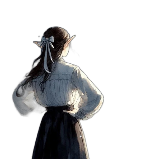 dress, jacket, staff, hair transparent PNG cut-out