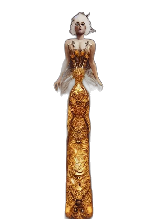 dress, jewelry, crown, staff transparent PNG cut-out