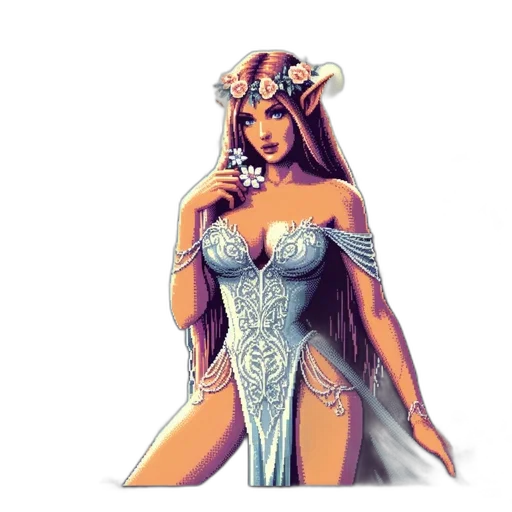 dress, jewelry, fantasy art, pixel art transparent PNG cut-out
