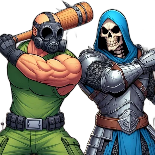 comic book art, concept art, two, animated transparent PNG cut-out