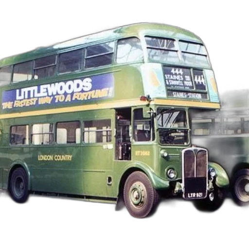 photorealistic, green, double-decker, bus transparent PNG cut-out