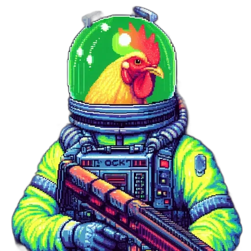 robot, jacket, weapon, pixel art transparent PNG cut-out