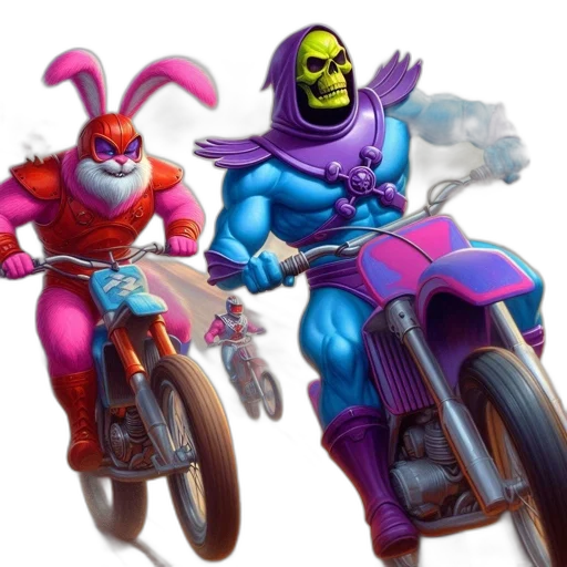 concept art, comic book art, two, riders transparent PNG cut-out