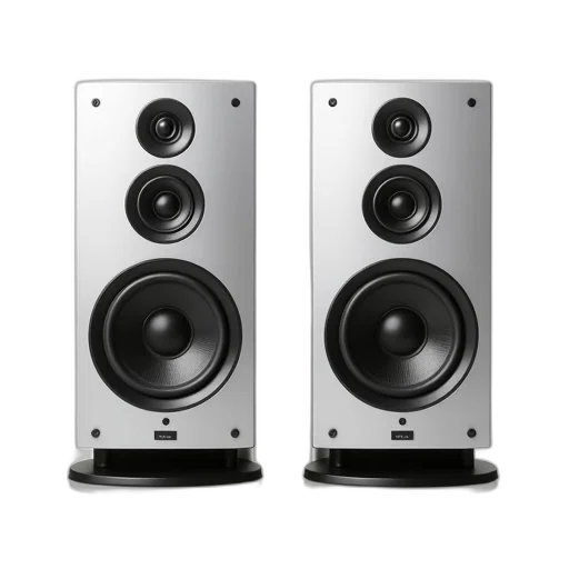 pair, identical, silver, speakers transparent PNG cut-out