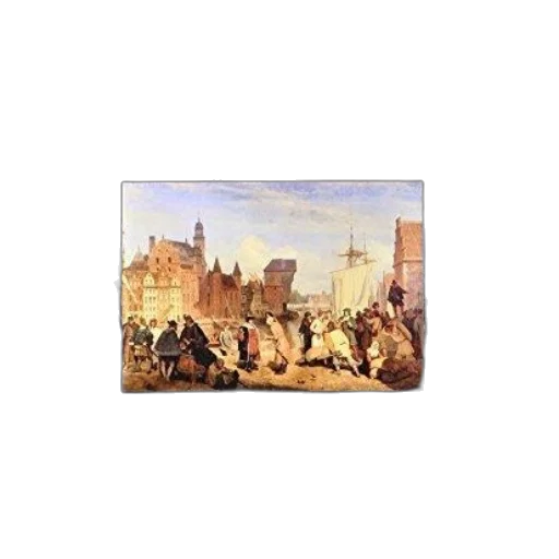 oil painting, sunset, city street, snow transparent PNG cut-out