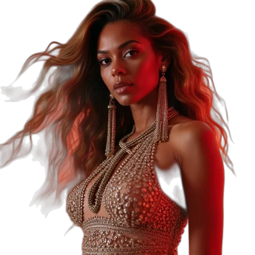 dress, jewelry, hair, photorealistic transparent PNG cut-out