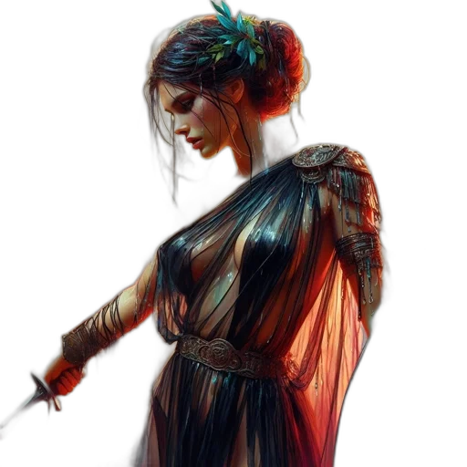 dress, staff, sword, fantasy art transparent PNG cut-out
