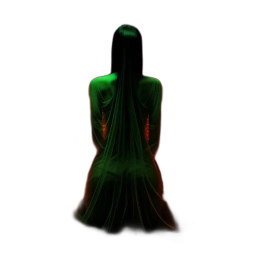 dress, hair, creature, staff transparent PNG cut-out