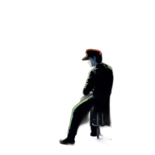 robot, jacket, hat, staff transparent PNG cut-out