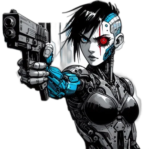 weapon, robot, cyberpunk, comic book art transparent PNG cut-out
