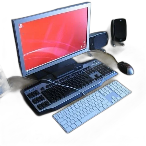 3d render, cyberpunk, computer, setup transparent PNG cut-out