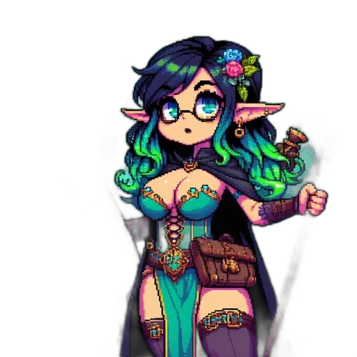dress, staff, pixel art, fantasy art transparent PNG cut-out