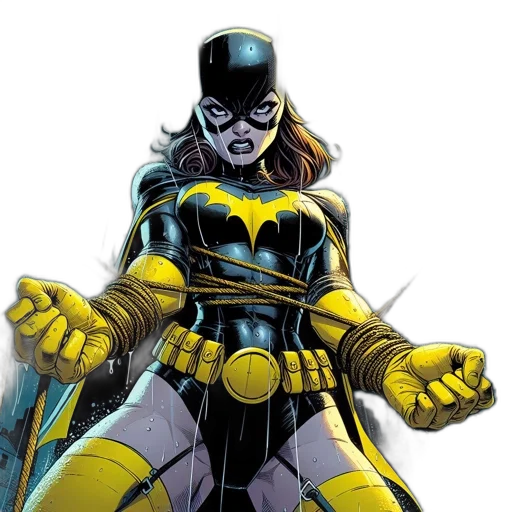 comic book art, concept art, batgirl, dramatic transparent PNG cut-out