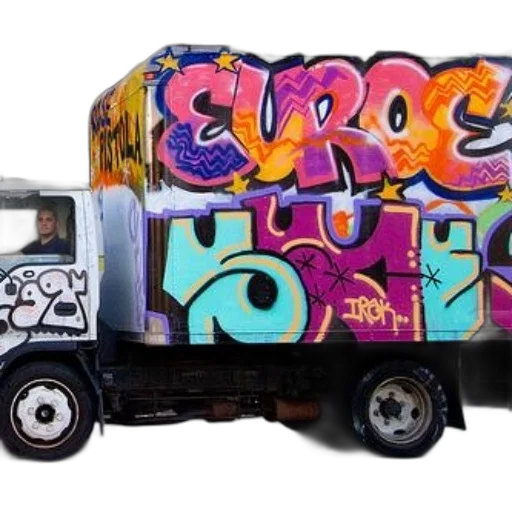 car, vibrant, graffiti-covered, truck transparent PNG cut-out